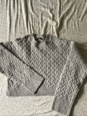 Dynamite Light Gray Cable Knit Crew Sweater